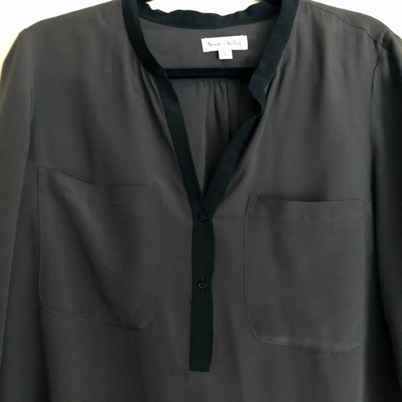 Long Sleeve 100% Silk Blouse in Charcoal Size 1 - Picture 6 of 11